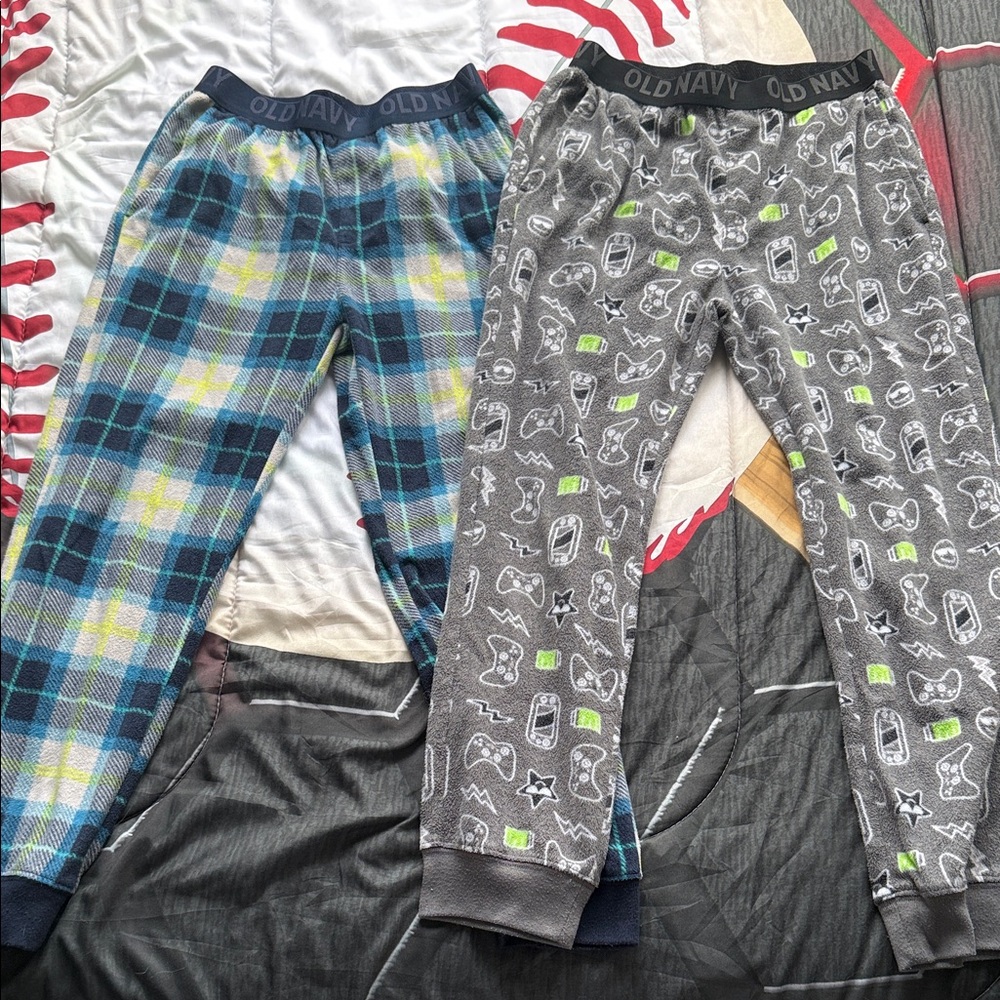 Old Navy Kids Plaid and Patterned Pajama Bottoms - Blue and Gray